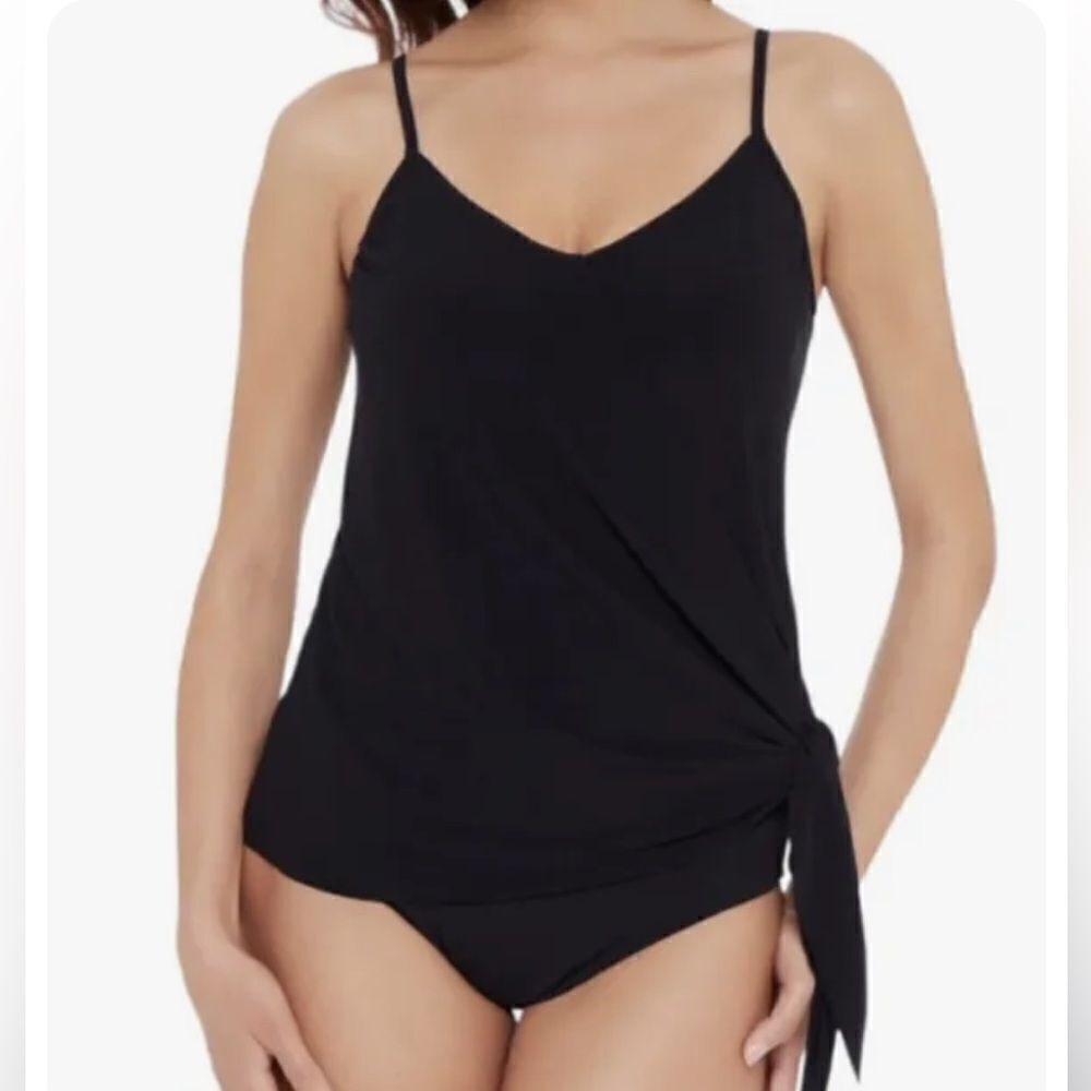 MagicSuit Black Support Built In Bra Flowy Tie Waist Cami Tankini Swimsuit Top